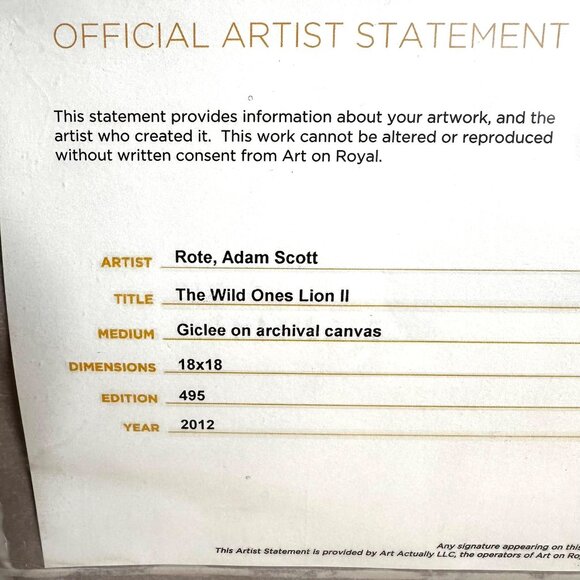 Adam Scott Rote Signed Lion Print "The Wild Ones II" Framed Giclée Art LE 2012 - Picture 10 of 11